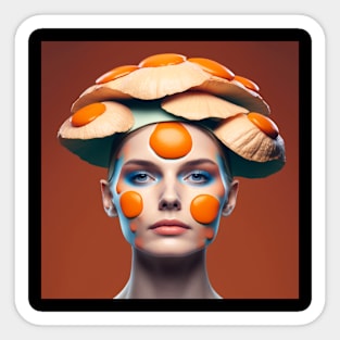 A woman with mushrooms on her head. Sticker